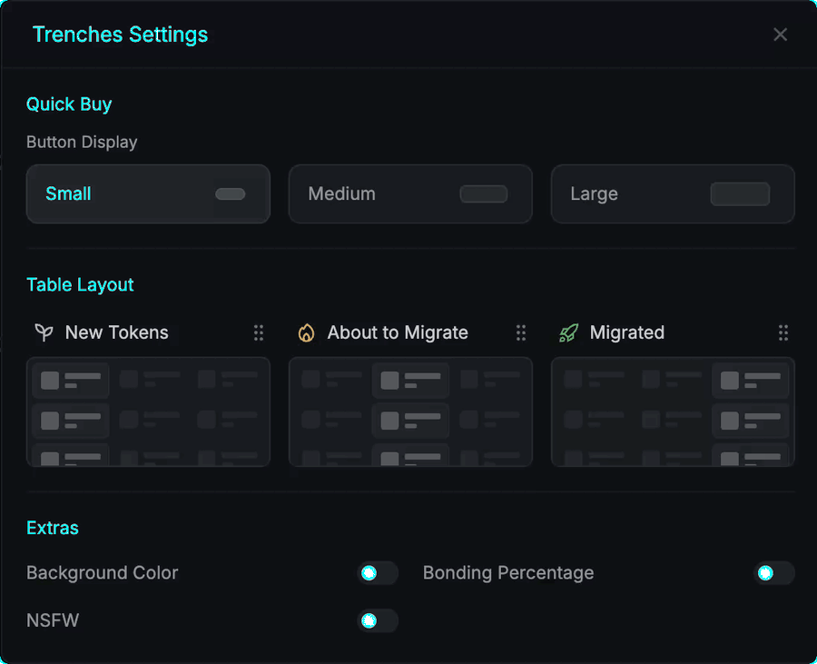 Trojan Settings - Customize and rearrange interface columns